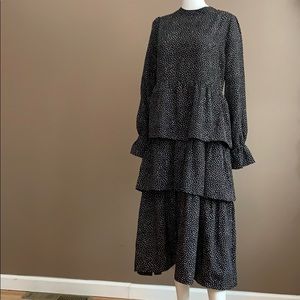 Midi dress modest size L black w/ white polka dots